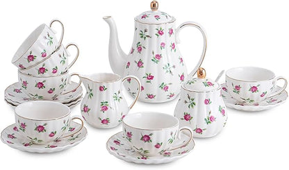Rose Flowers Ceramic Tea Set，Tea Sets by Unknown