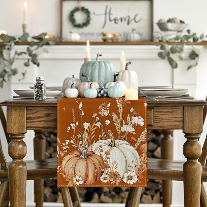 Artoid Mode 210 GSM Fall Table Runner 13x120 Inch Home Party Decor | Orange - Image 2