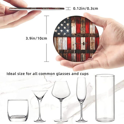 Rustic Barn Door Vintage American Flag Coasters - Image 5