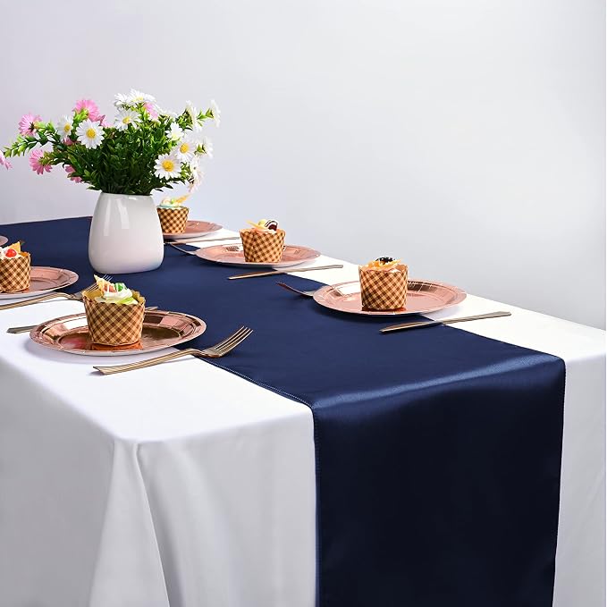 20-Pack Navy Blue 12 x 108 inches Long Premium Satin Table Runner | Wedding - Image 5