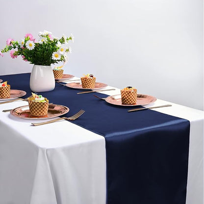 20-Pack Navy Blue 12 x 108 inches Long Premium Satin Table Runner | Wedding - Image 5