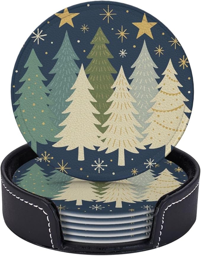 Winter Blue Christmas Tree Snowflake and Stars Coasters by KiuLoam