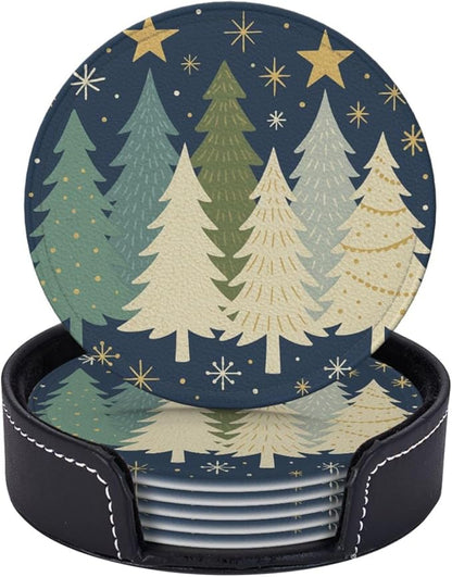 Winter Blue Christmas Tree Snowflake and Stars Coasters by KiuLoam