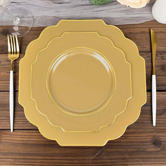 Gold Hard Plastic Dessert Plates, 50 Pack 8" Disposable Round Baroque Plates - Image 7