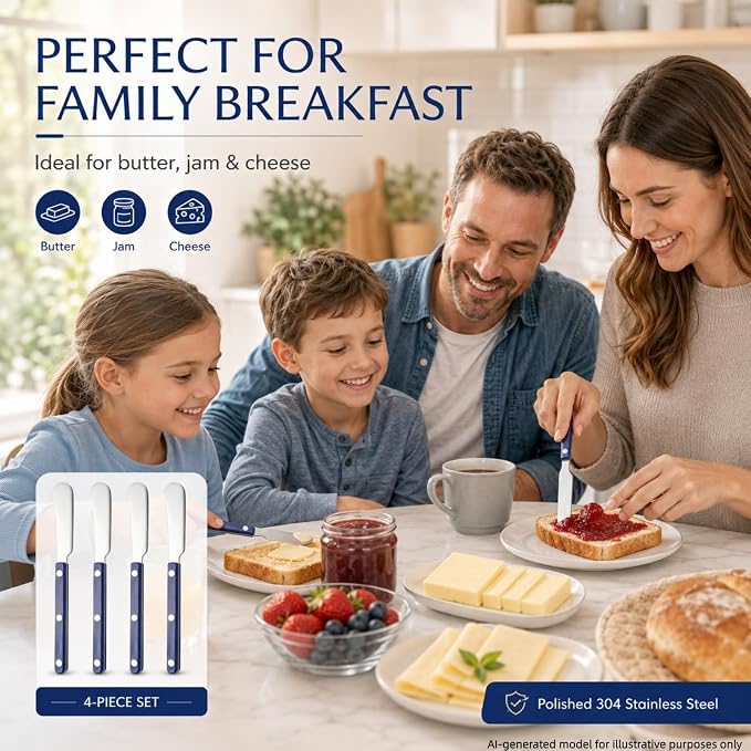 4PCS Stainless Steel Butter Knives Set: 6.3 Inch Cheese Spreader 304 Stainless - Image 5