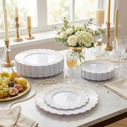 LIYH 100Pcs White Gold Plastic Plates Heavy Duty Disposable Party Set | - Image 6