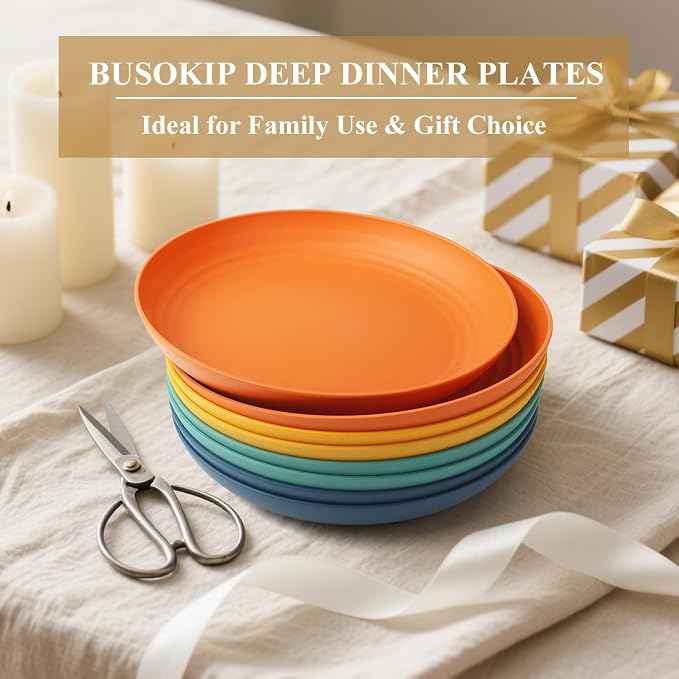 Wheat Straw Plates 10 Inch Deep Dinner Plate Set of 8, Lightweight and - Image 8