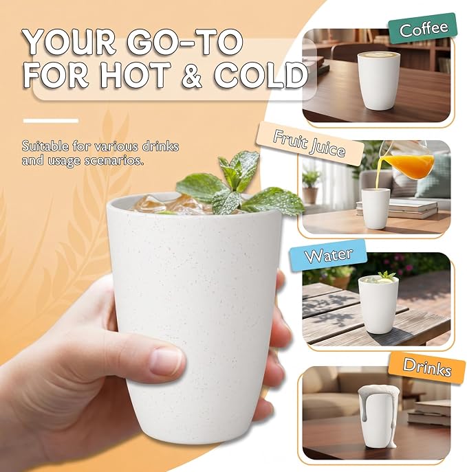 Wrova Wheat Straw Cups Set of 6 Good Alternative to Plastic Cups Reusable 12 oz - Image 4