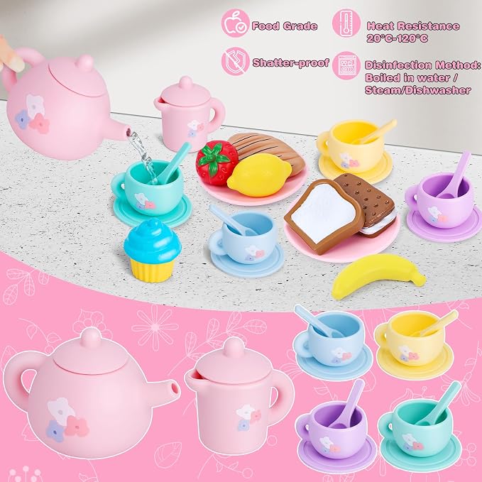 PRE-WORLD Silicone Tea Party Set, Kitchen Role Play Toy - Image 4