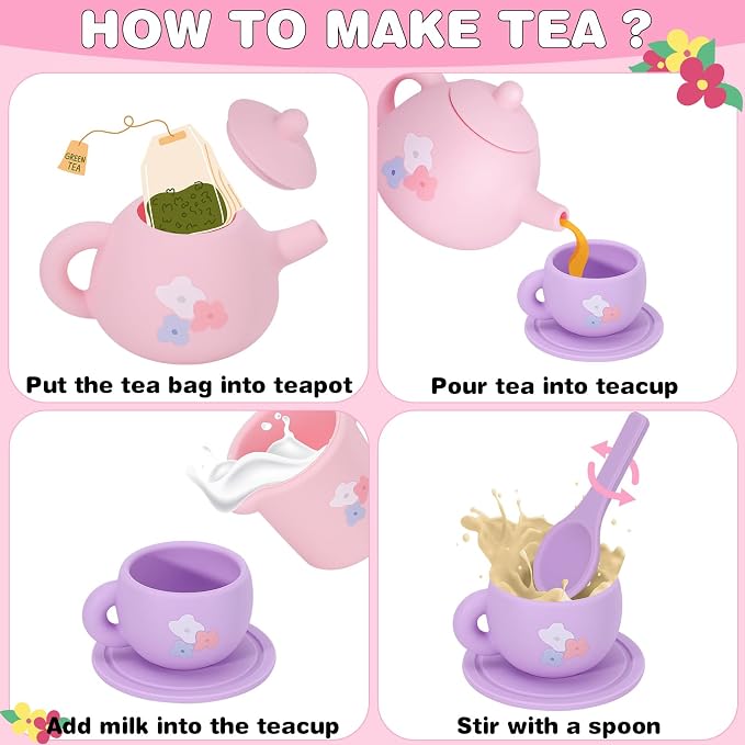 PRE-WORLD Silicone Tea Party Set, Kitchen Role Play Toy - Image 6