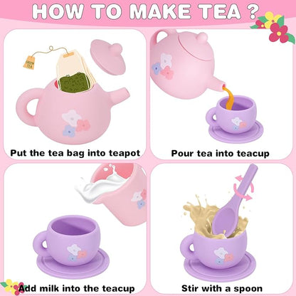 PRE-WORLD Silicone Tea Party Set, Kitchen Role Play Toy - Image 6