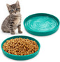 Silicone Cat Food Bowl Shallow Dishes 5.9in Wide Cats Bowls Set of 2 Kitty Plates Relief Whisker Fatigue Puppy Feeding Bowl for Dry Food and Wet Food Indoor (Round Green)