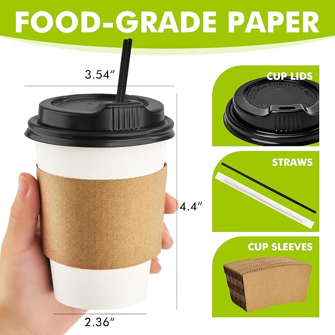 12 oz 50 Pack Disposable Paper Coffee Cups - Image 2