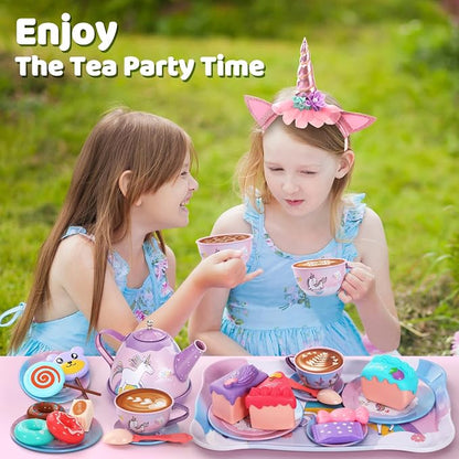 55Pcs Tea Party Set for Little Girls, Princess Tea Party Set, Unicorn Kid Tin - Image 7