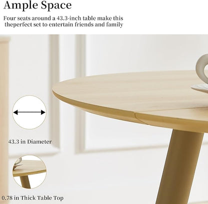 43.3 Inch Round Dining Table Set for 4, Modern Small Kitchen Coffee Set for Dining Room Kitchen Apartment (Cream Table+4 U-Shaped BlackChairs)