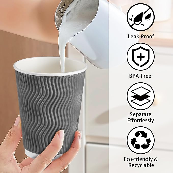 Lamosi 500 Count 8 oz Insulated Coffee Cups, Disposable Paper Cups No Lids | - Image 5