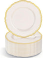 Hioasis 60PCS Ivory Plastic Plates - Ivory and Gold Disposable Dinnerware with Gold Rim, Heavy-duty, 7 inch, Dessert Plates for Party & Wedding