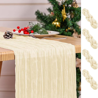4 Pack Ivory Table Runner 17 x 108inch Cheesecloth Table Runner Boho Gauze by Lumaycens