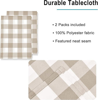 Buffalo Plaid Tablecloth 54 x 80 inch 2 Pack Khaki and White | Waterproof - Image 3