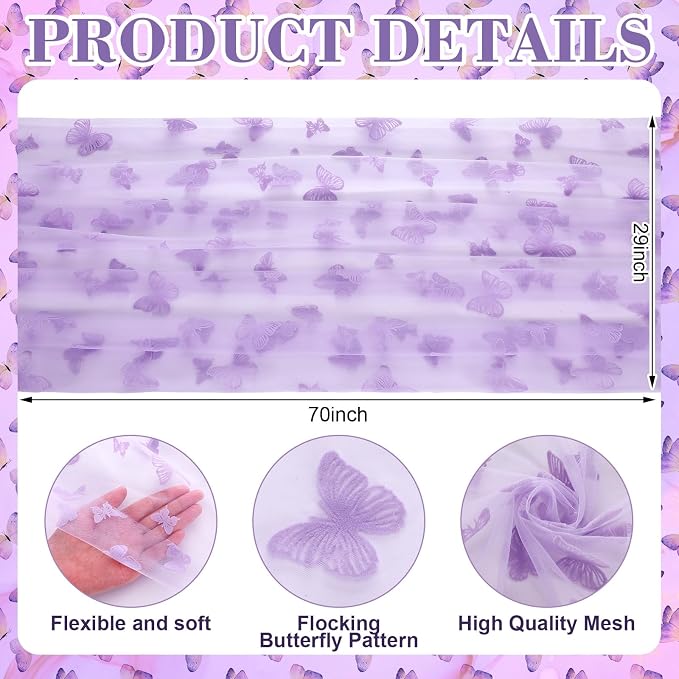 4 Pcs Butterfly Table Runner 29 x 70 Inch Purple Flocking Butterfly Tulle Table - Image 2