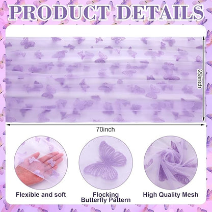 4 Pcs Butterfly Table Runner 29 x 70 Inch Purple Flocking Butterfly Tulle Table - Image 2