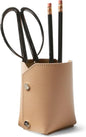 Leatherology Premium Tan Modern Pencil Cup – Leather Desk Organizer with Snap Construction, Lays Flat for Travel, Minimalist Portable Design with Suede Interior