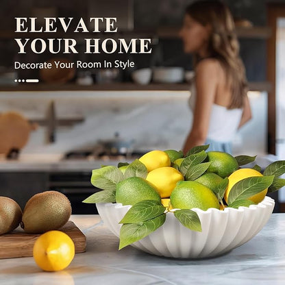Large Decorative Bowl, Modern Handicraft Bowls for Home Decor, Decorative Fruit Bowl for Kitchen Counter, Ruffle Bowl Decor, Stylish Key Bowl for Entry Table, White