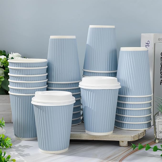 Whaline 100 Pcs Light Blue Disposable Coffee Cups - Image 4