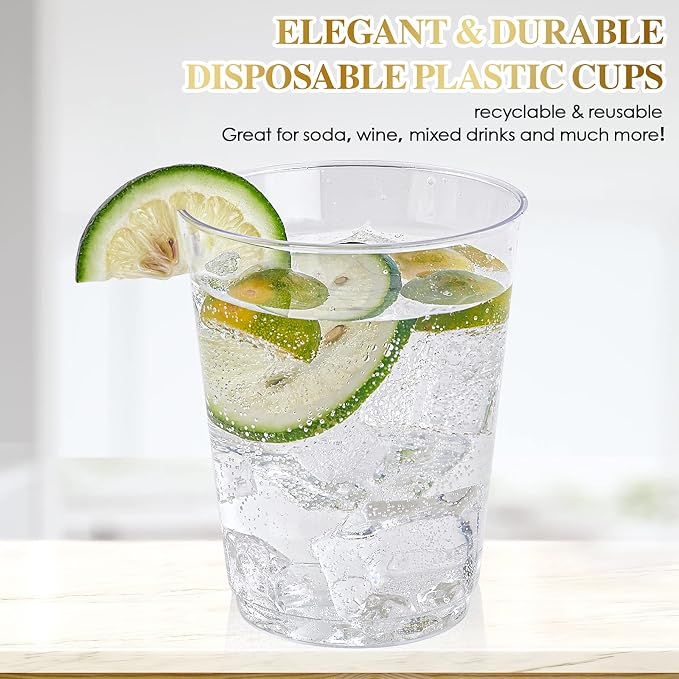 FOCUSLINE 100 Count 10 oz Clear Plastic Cups | Disposable Heavy Duty Hard - Image 4
