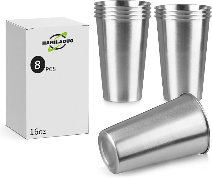 8Pack 16 oz Stainless Steel Pint Cups, Stainless Steel Cup, Pint Cup by Unknown