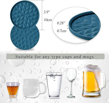 Silicone Coasters for Drinks[8 Pack, No Holder]- Cup Mat for Tabletop Protection-Non-Slip, Non-Stick, Coffee Table Decor, Great Gift for Any Occasion, Dark Blue
