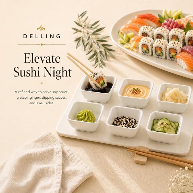 DELLING 3 Oz Ceramic Dipping Bowls Set of 6, Porcelain Soy Sauce Dish - Image 4