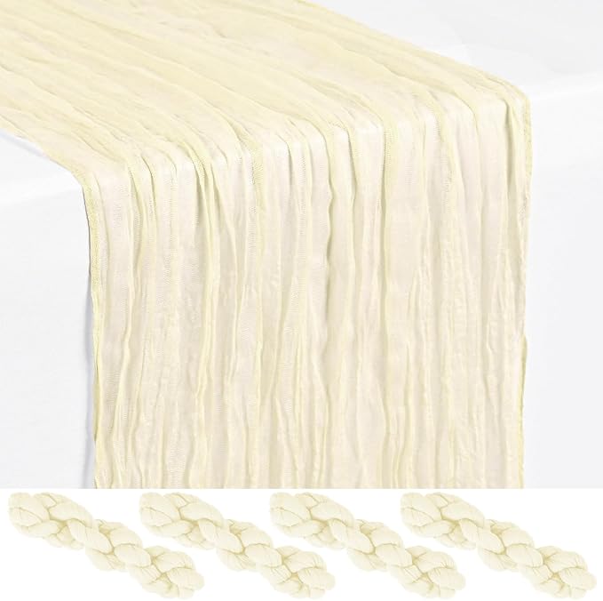 Showgeous 4 Pack Ivory Cheesecloth Table Runner, 17 x 108 Inches | Boho by Showgeous