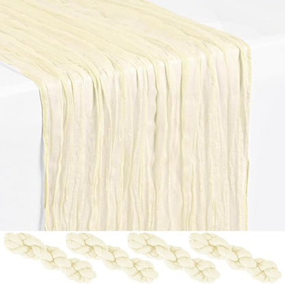 Showgeous 4 Pack Ivory Cheesecloth Table Runner, 17 x 108 Inches | Boho by Showgeous