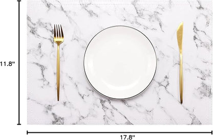 Marble Faux Leather PU Placemats, Set of 6, Easy to Clean, Heat & Stain Resistant for Dining Kitchen Table, Office Conference, Home Decor