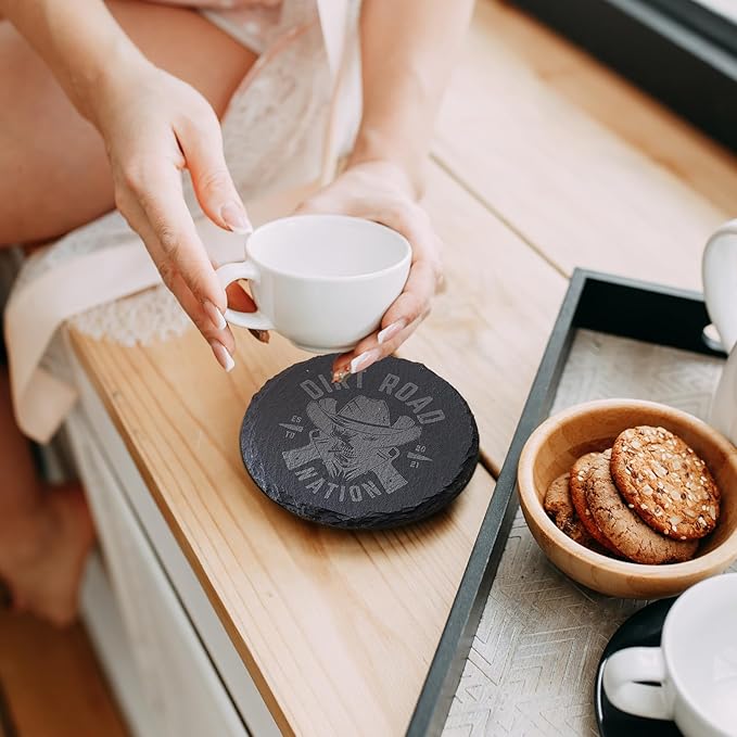 Slate Coasters Set of 72,4-Inch Black Round Stone Drink Coasters with Scratch-Resistant Backing, Durable Tabletop Protection for Home Office Kitchen, Ideal Housewarming Wedding Gifts