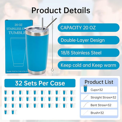 IEOVIEE 32 Pack 20oz Stainless Steel Insulated Bulk Tumblers - Image 2