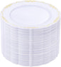 DaYammi 60PCS White and Gold Plastic Plates, Disposable Heavy Duty Plates Premium 7.5inch White Dessert Cake Salad Appetizer Plates Hard Plastic Platos Disposable for Party Wedding