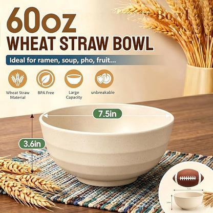 Large Salad Bowls 60oz, Unbreakable Wheat Straw Bowls Sets of 8, Meal Prep Bowls - Image 2