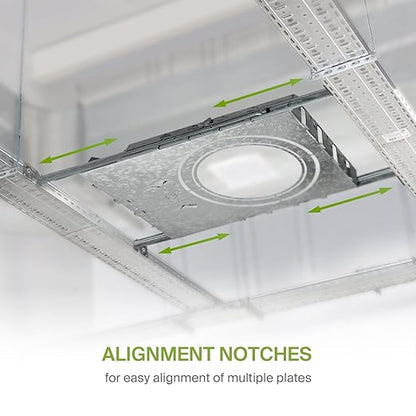 ASD New Construction Mounting Plate with Round Holes 8-10-12" - Adjustable LED Recessed Lighting Housing with Extendable Hanger Bars, Shallow Wafer Light Bracket, Mounting Kit with Notches, 12 Pack