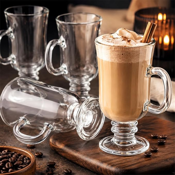 ZENFUN Set of 6 Irish Coffee Mugs, 8 Oz Glass Footed Espresso Cups - Image 11