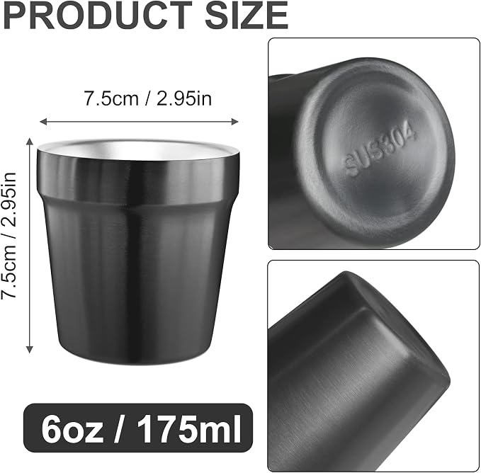 Youda Stainless Steel Double Walled Insulated Cups Stackable, 6oz Coffee - Image 2