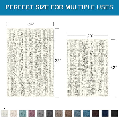 H.VERSAILTEX 2 Piece Bathroom Set - Super Absorbent Chenille Striped Bath Mats, Non Skid, Machine Washable (Cream, 24 x 36 Plus 20 x 32 - Inches)