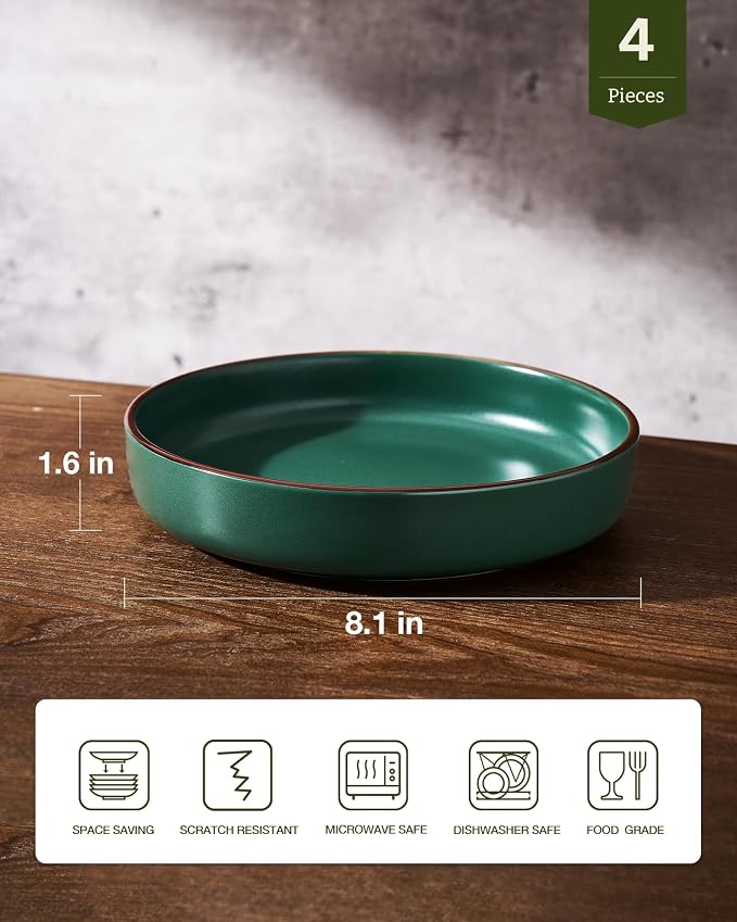 famiware Mercury Pasta Bowls Set of 4, 33 oz Large Salad Bowls, Dark Green | - Image 2