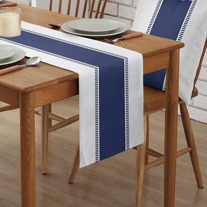 Navy Blue Table Runners 108 inches Long, Modern Stripes Table Runner Non Slip - Image 2