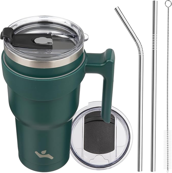 Konokyo 30 oz Tumbler with Handle and Straw, Insulated Travel Mug | Army Green; by Konokyo
