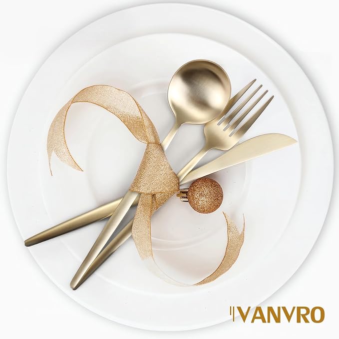 VANVRO Champagne Gold Silverware Set, 60-Piece Stainless Steel Flatware set - Image 3