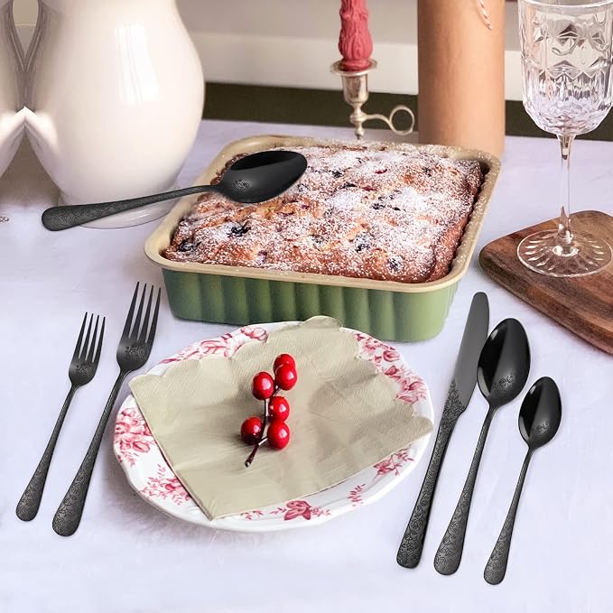 40-Piece Unique Silverware Set, OIULO Embossed Pattern Flatware Set - Image 5