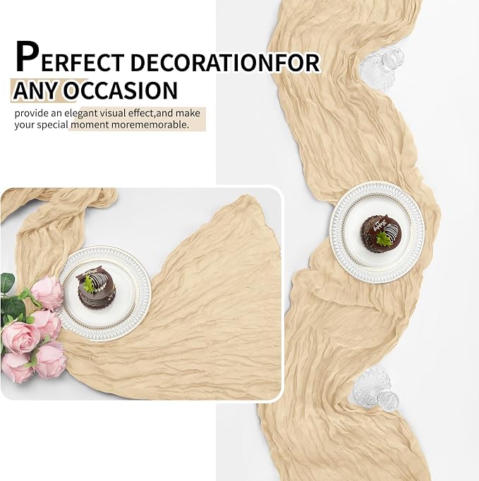 4 Pack Beige Cheesecloth Table Runner 10Ft, Gauze Table Runners 21.5 x 120 inch - Image 4