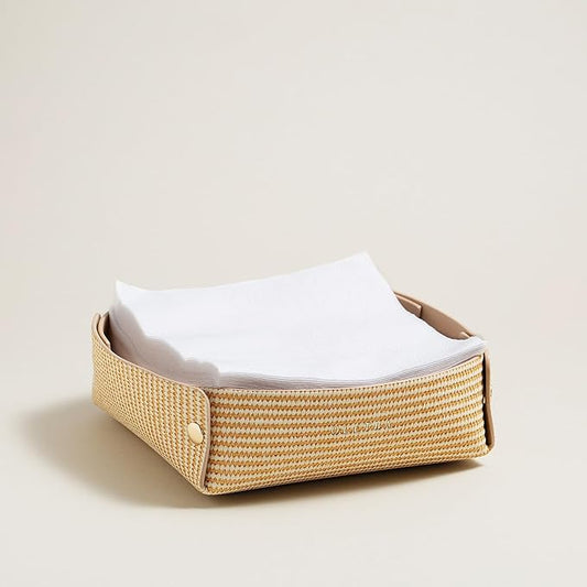 OLETHA Napkin Holder for Luncheon Napkins - Aesthetic Desk Decor for Kitchen & Dining Table - Rattan Textured, Beige